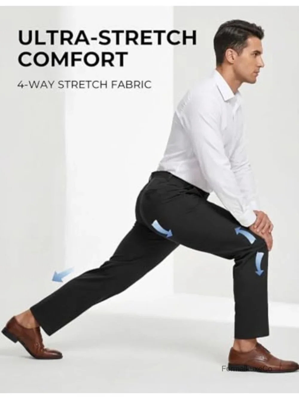 Men's Stretch Dress Pants Flat Front Straight Leg Expandable Waist Suit Pants